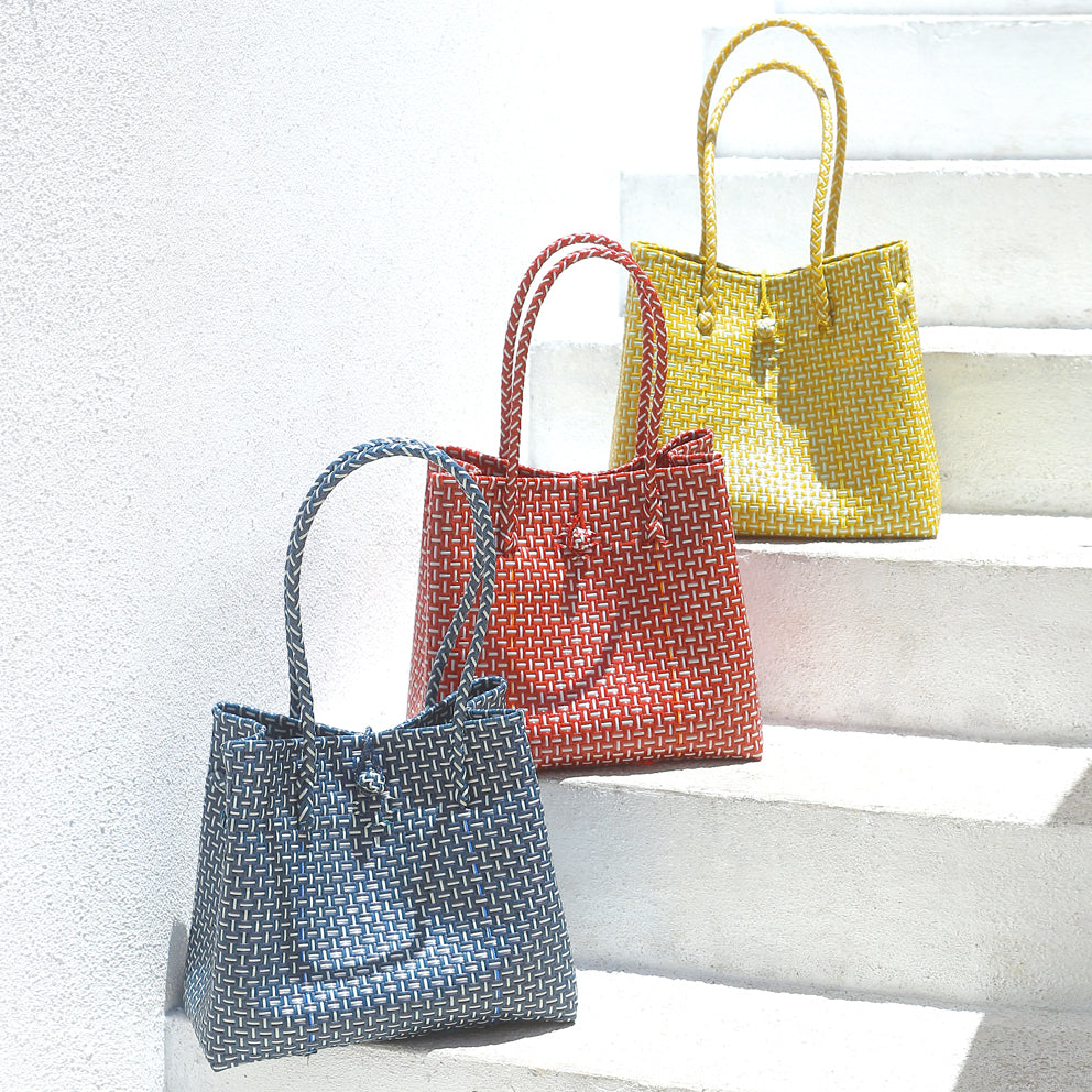 The Toko Recycled Woven Tote Bag in Red & White